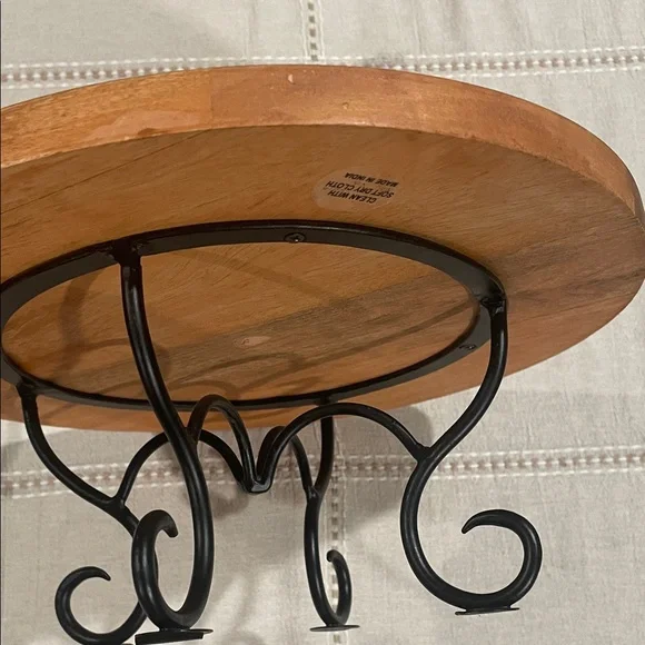 Round Wood Pedestal Board 5” Tray With Metal Legs Used
